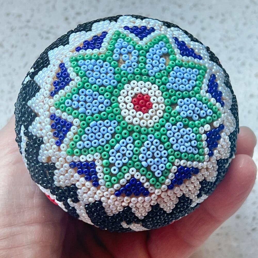 Handcrafted Beaded Gourd Sculpture With Colorful Geometric & Animal Patterns - Picture 8 of 8